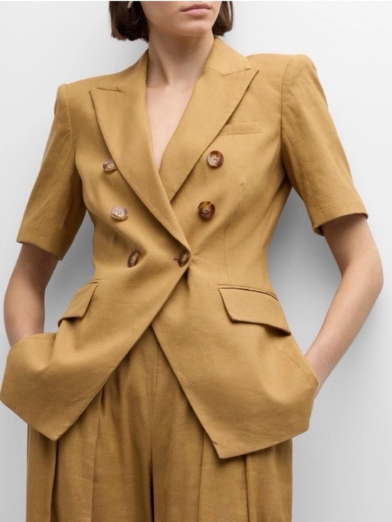 Veronica Beard Jackets & Blazers - VERONICA BEARD Atwood Short Sleeve Linen Blend Dickey Jacket Tan Khaki Size 2